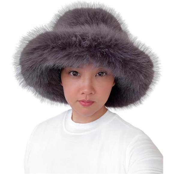 Oversized Winter Faux Fur Bucket Hat for Women Dark Gray - Picture 1 of 5